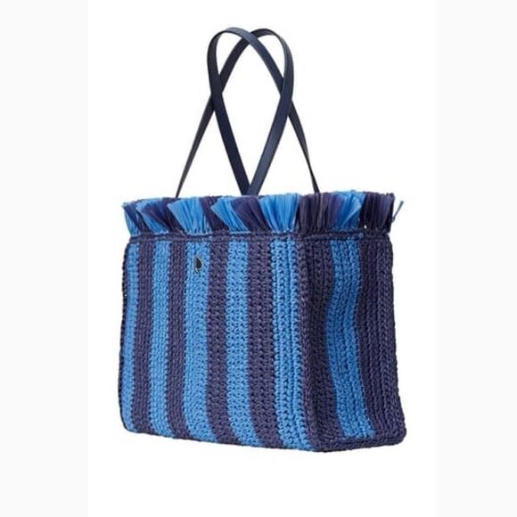 Kate Spade New York Sam Striped Straw Tote - Picture 1 of 5